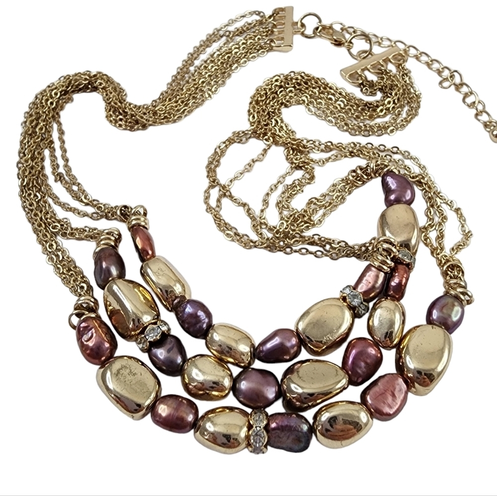 Vintage pearl chain necklace genuine pearls purple orchid multi strand